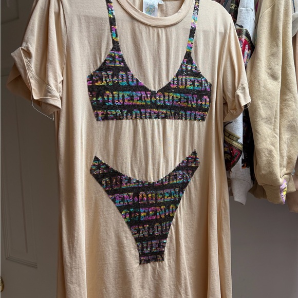 QUEEN OF SPARKLES Other - QUEEN OF SPARKLES Beige Sequin Bikini Coverup